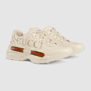 Gucci Ivory Leather Rhyton Vintage Logo Sneakers
